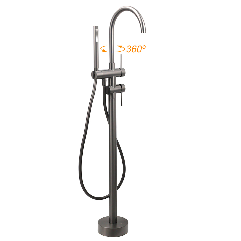 Gun Metal Bathtub Mixer Tap Free Standing Faucet Spout With Handheld Shower Set - Image 2