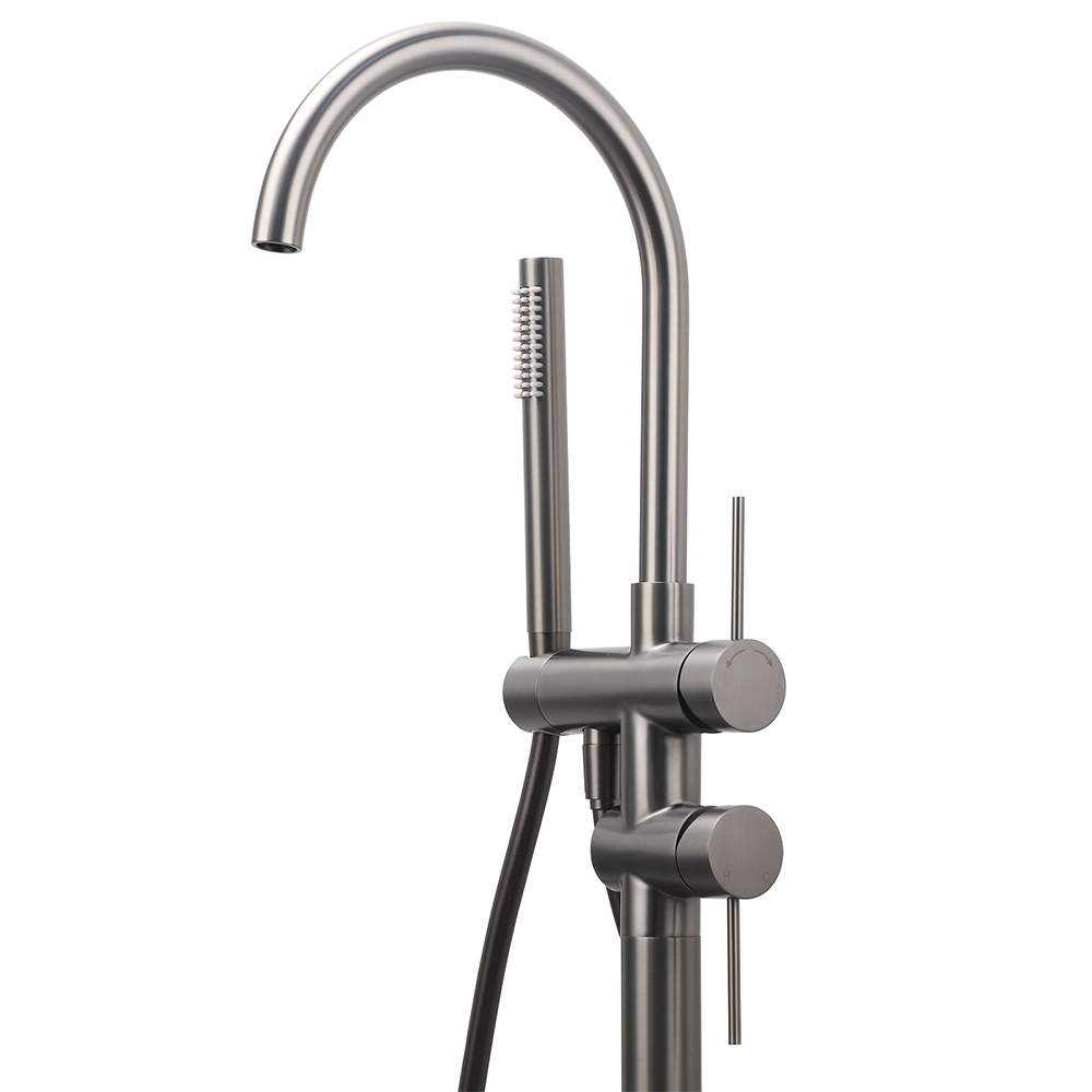 Gun Metal Bathtub Mixer Tap Free Standing Faucet Spout With Handheld Shower Set - Image 3
