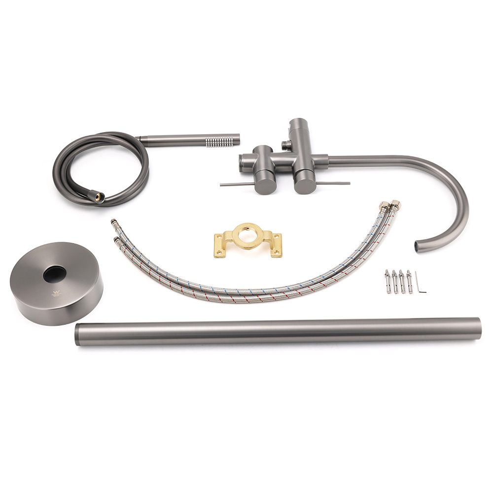 Gun Metal Bathtub Mixer Tap Free Standing Faucet Spout With Handheld Shower Set - Image 7