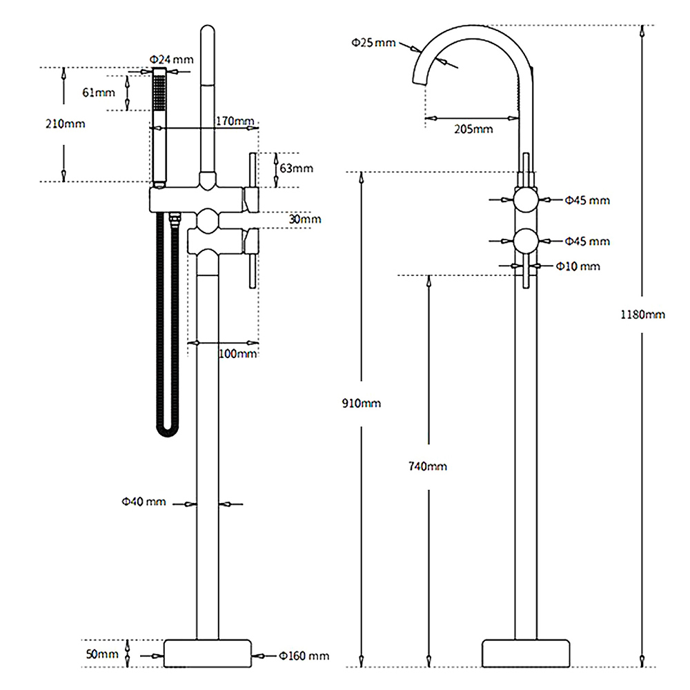 Gun Metal Bathtub Mixer Tap Free Standing Faucet Spout With Handheld Shower Set - Image 8