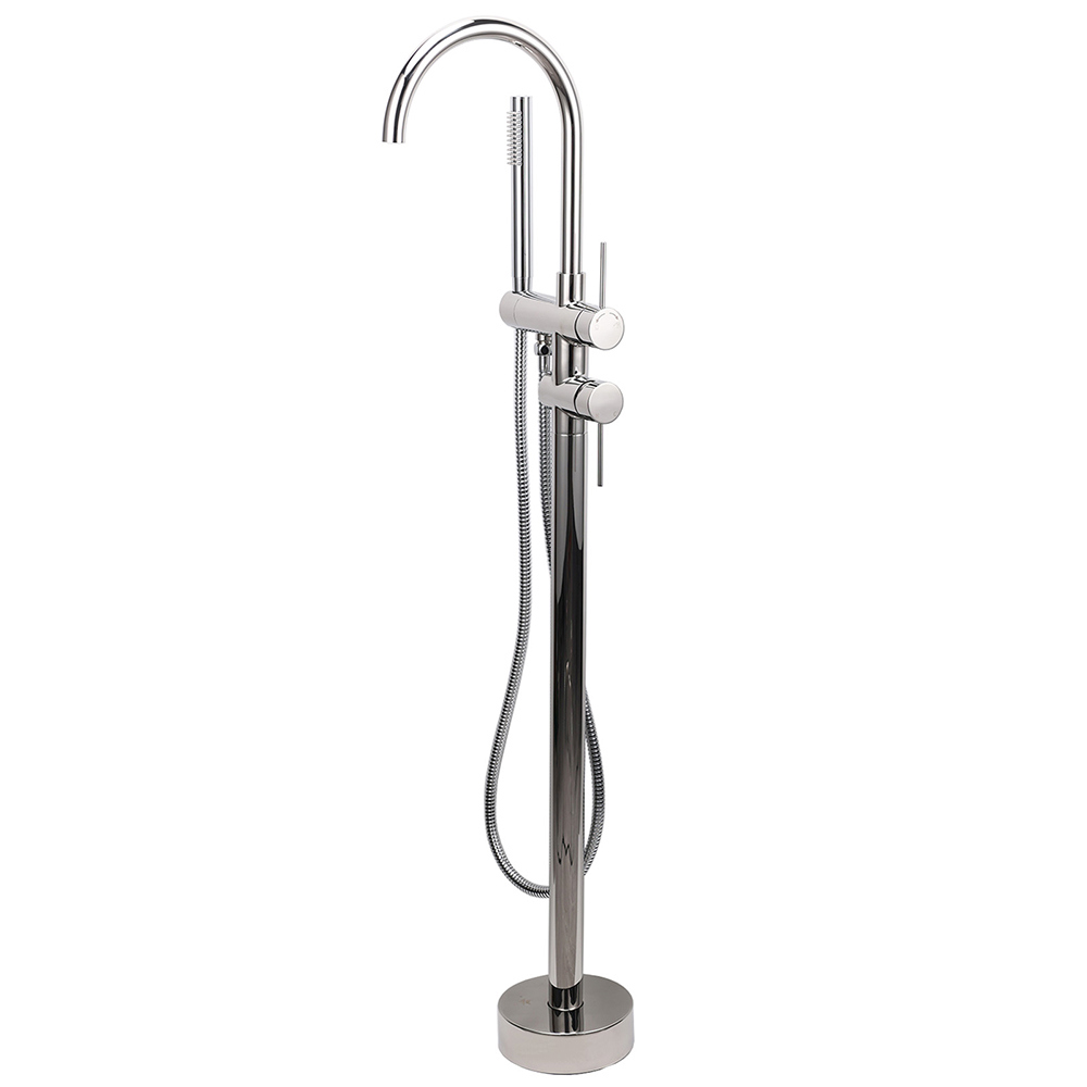 Polished Chrome Bathtub Filler Free Standing Mixer Faucet Tap Spout Handset WELS - Image 1