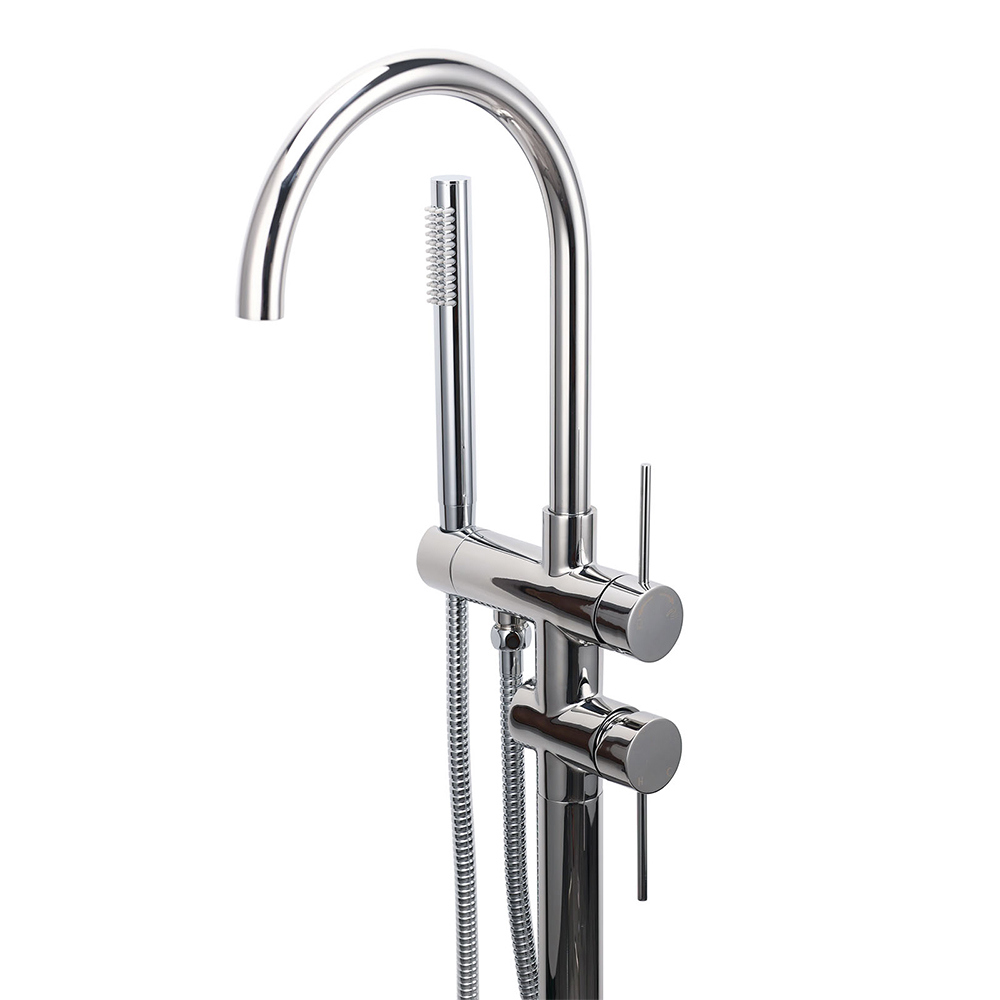 Polished Chrome Bathtub Filler Free Standing Mixer Faucet Tap Spout Handset WELS - Image 3