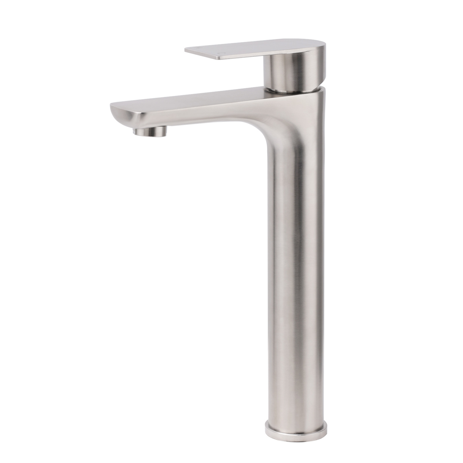 Brushed Nickel Rounded Edge Tall Basin Mixer Kitchen Vanity Faucet Tap Spout Set - Image 1