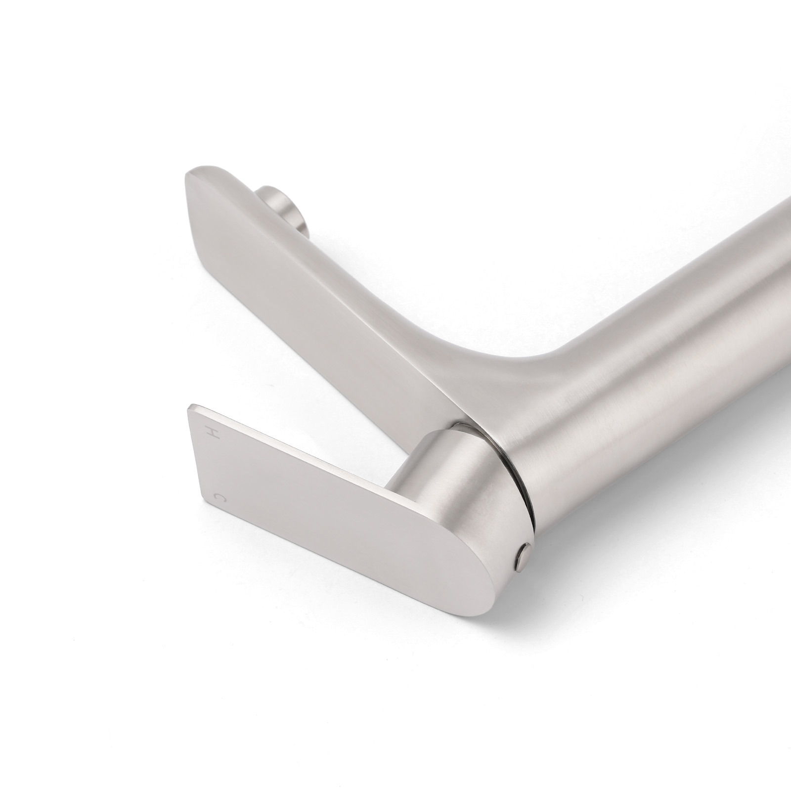 Brushed Nickel Rounded Edge Tall Basin Mixer Kitchen Vanity Faucet Tap Spout Set - Image 5