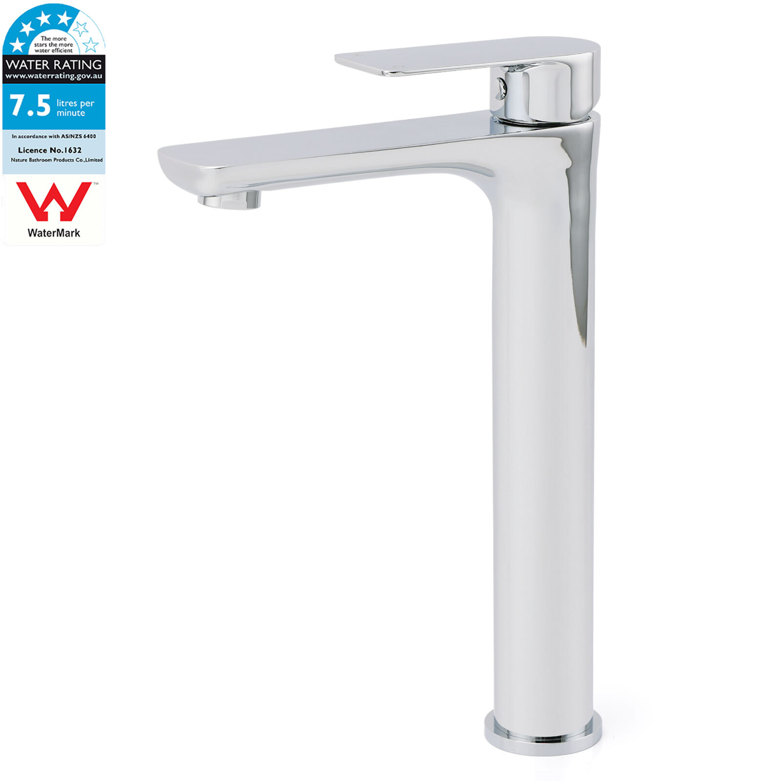WELS Bathroom Chrome Round Tall Basin Mixer Vanity Faucet Laundry Counter Tap - Image 1