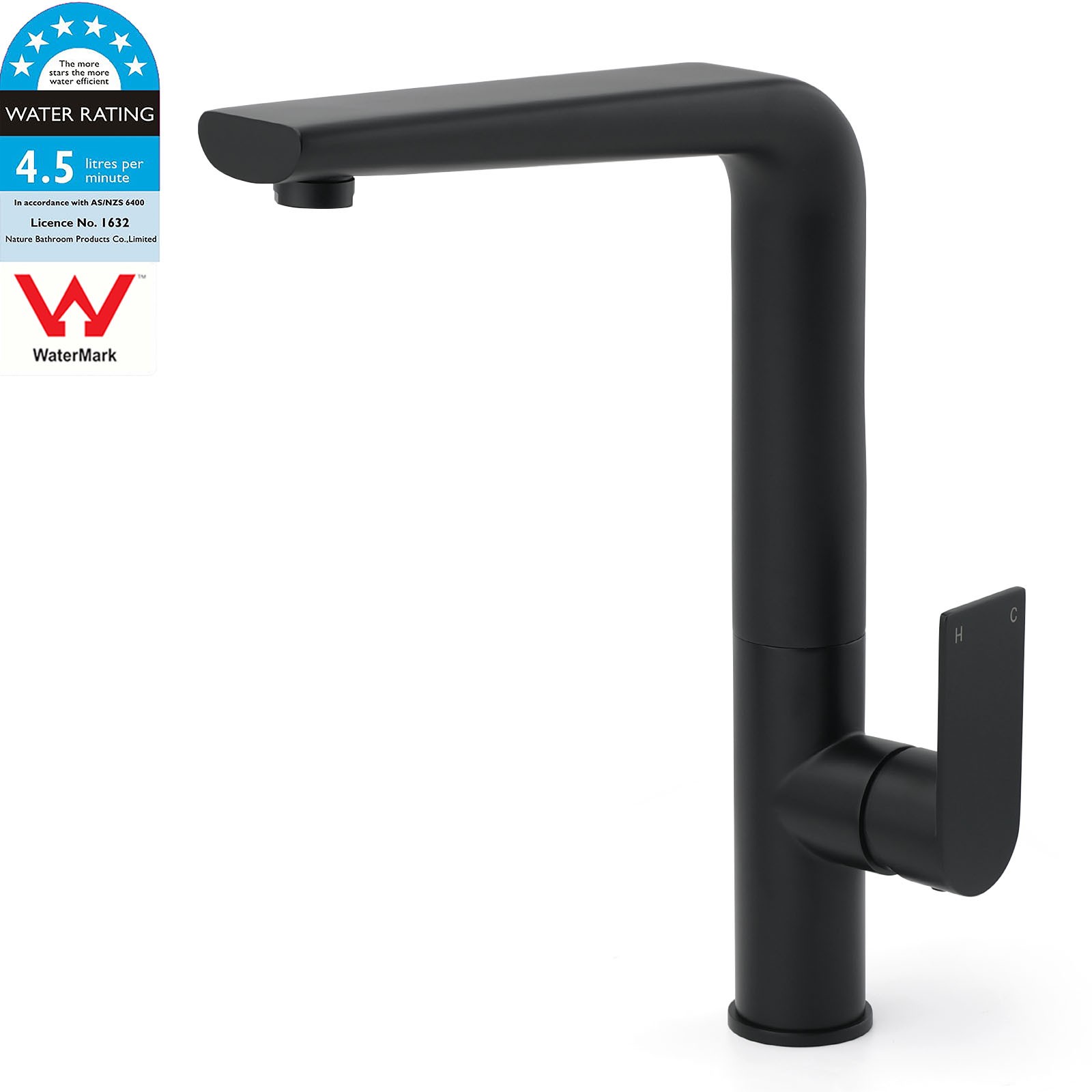 WELS Matte Black Round Kitchen Mixer Sink Tap Swivel Laundry Faucet Spout NEW - Image 1