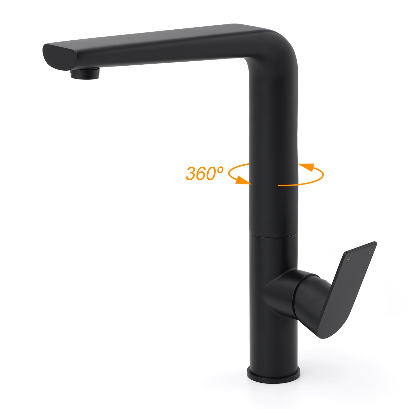 WELS Matte Black Round Kitchen Mixer Sink Tap Swivel Laundry Faucet Spout NEW - Image 2