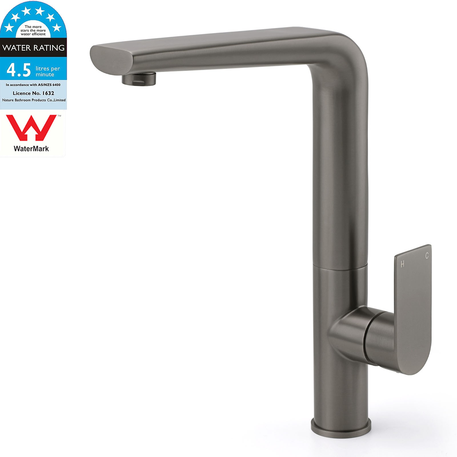 Luxury Gun Metal Round Kitchen Mixer Sink Tap Swivel Laundry Faucet Spout WELS - Image 1