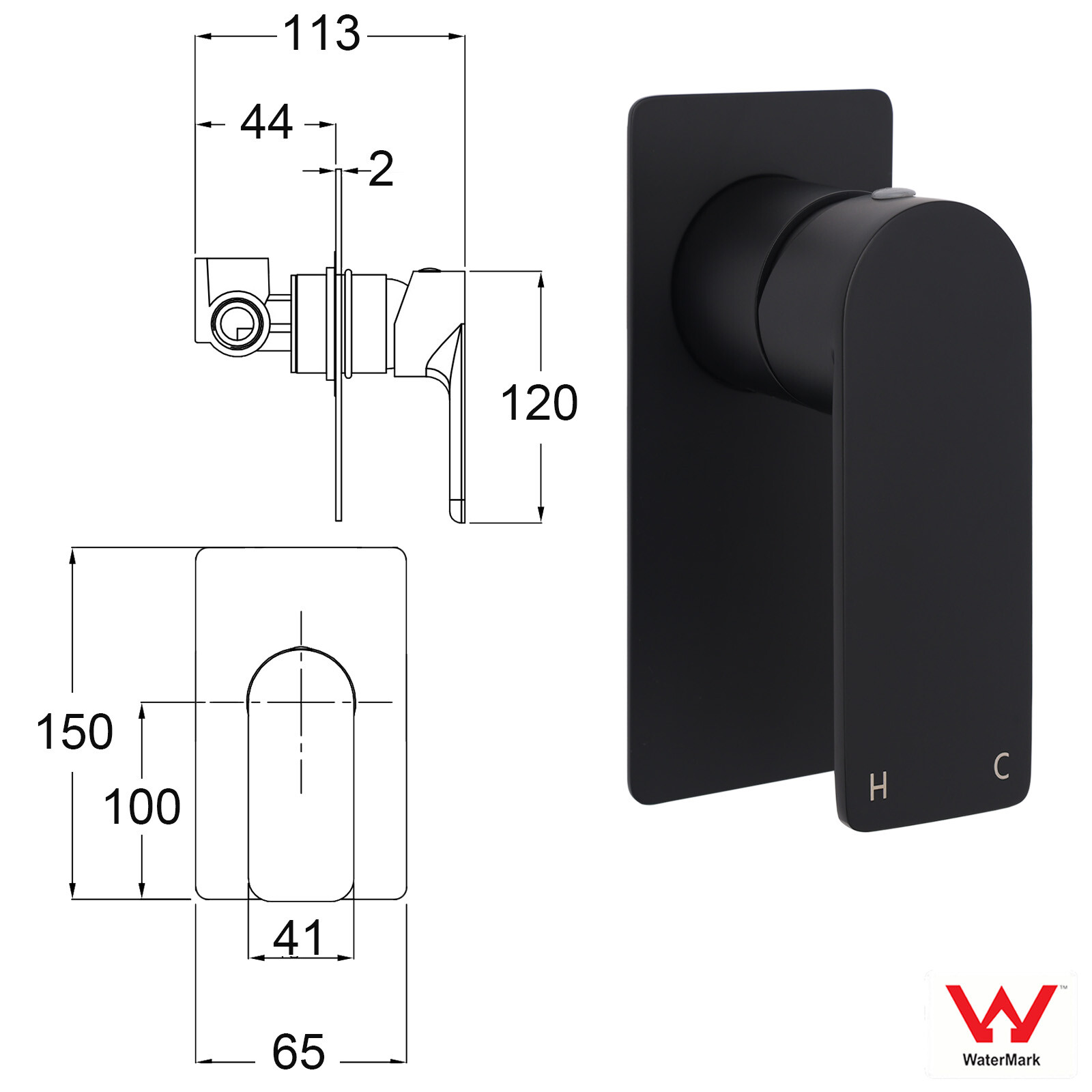Matte Black Rectangle Shower Mixer Hot Cold Control Tap 35mm Ceramic Cartridge - Image 2