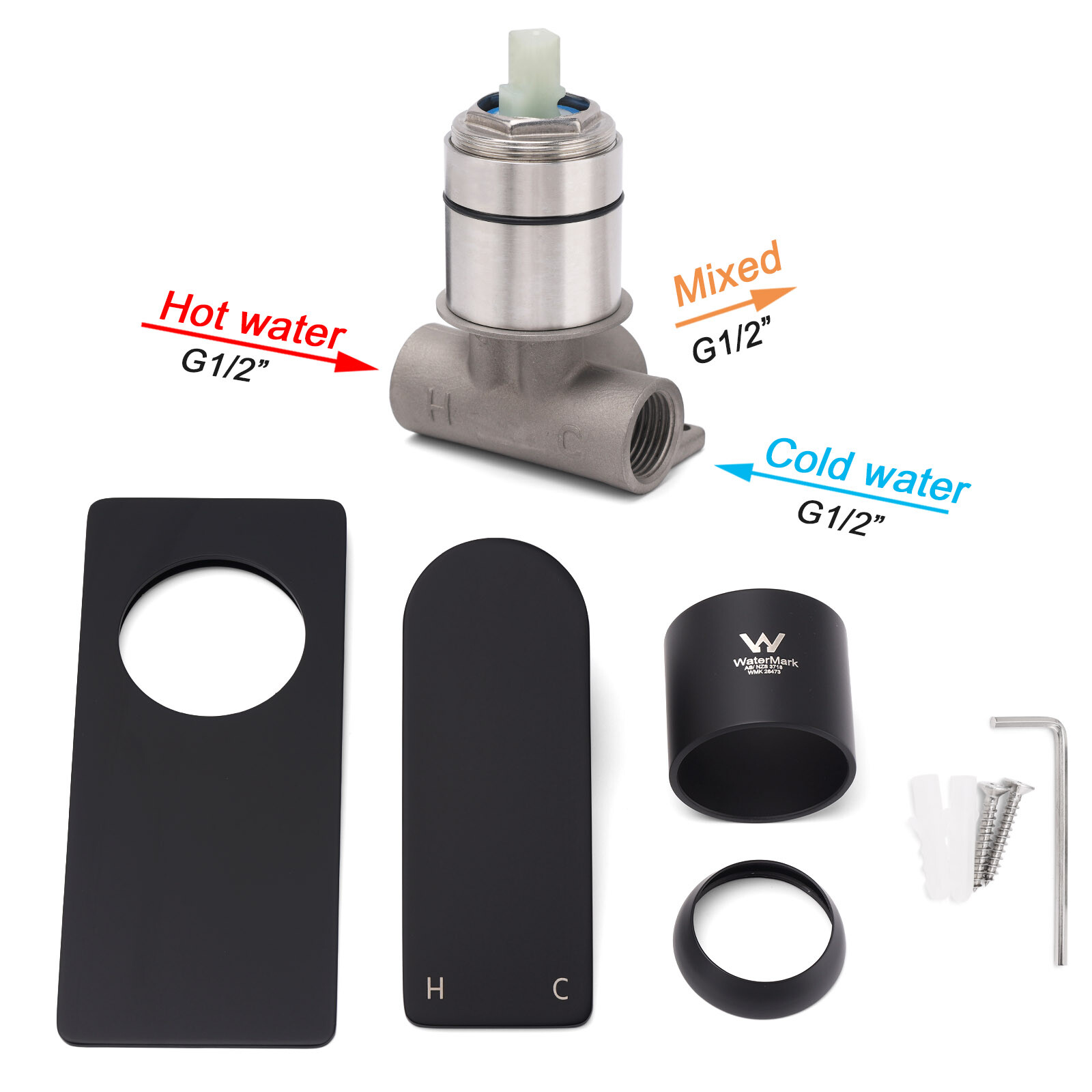 Matte Black Rectangle Shower Mixer Hot Cold Control Tap 35mm Ceramic Cartridge - Image 4
