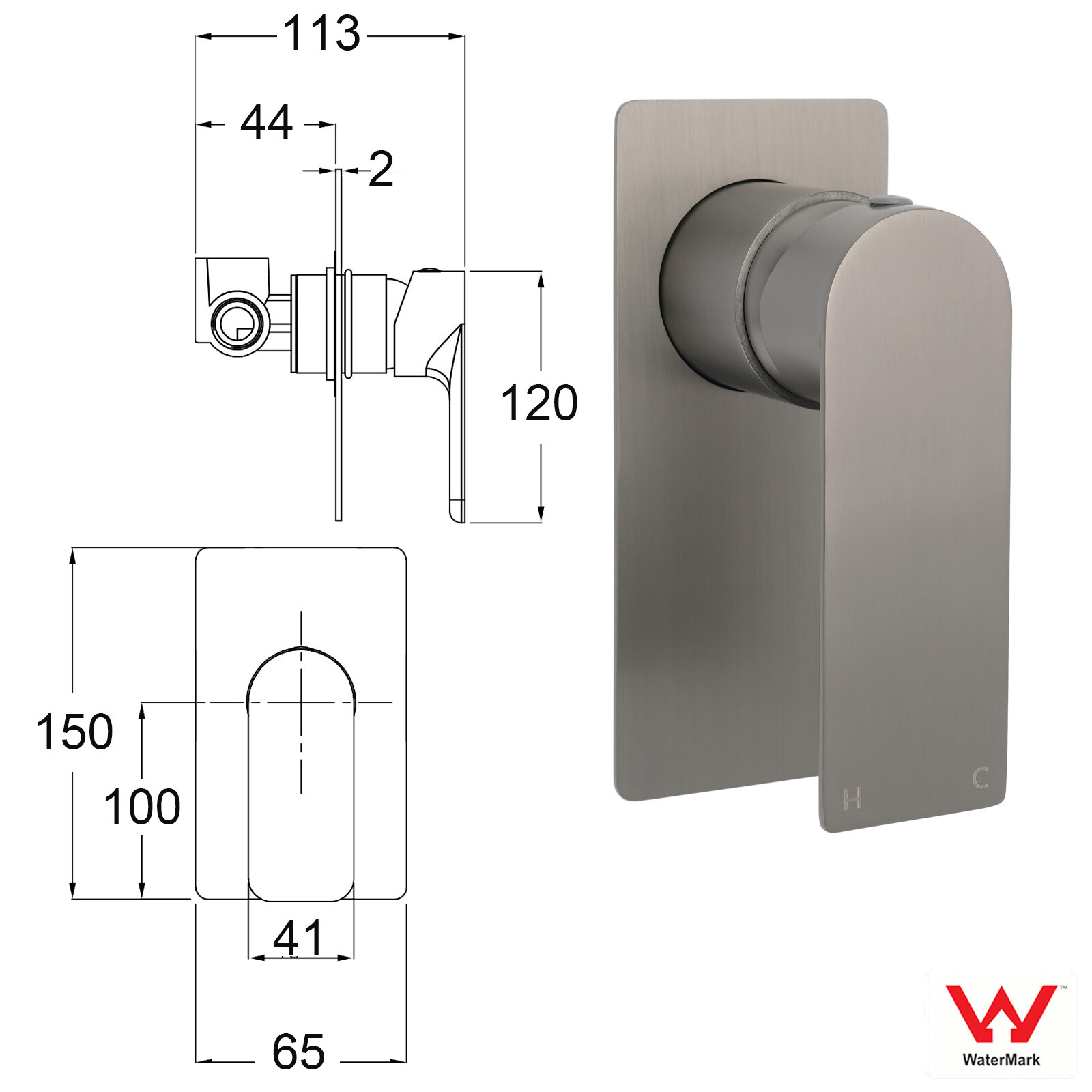Gun Metal Rectangle Wall Shower Mixer Hot Cold Tap Set Ceramic Cartridge Valve - Image 2