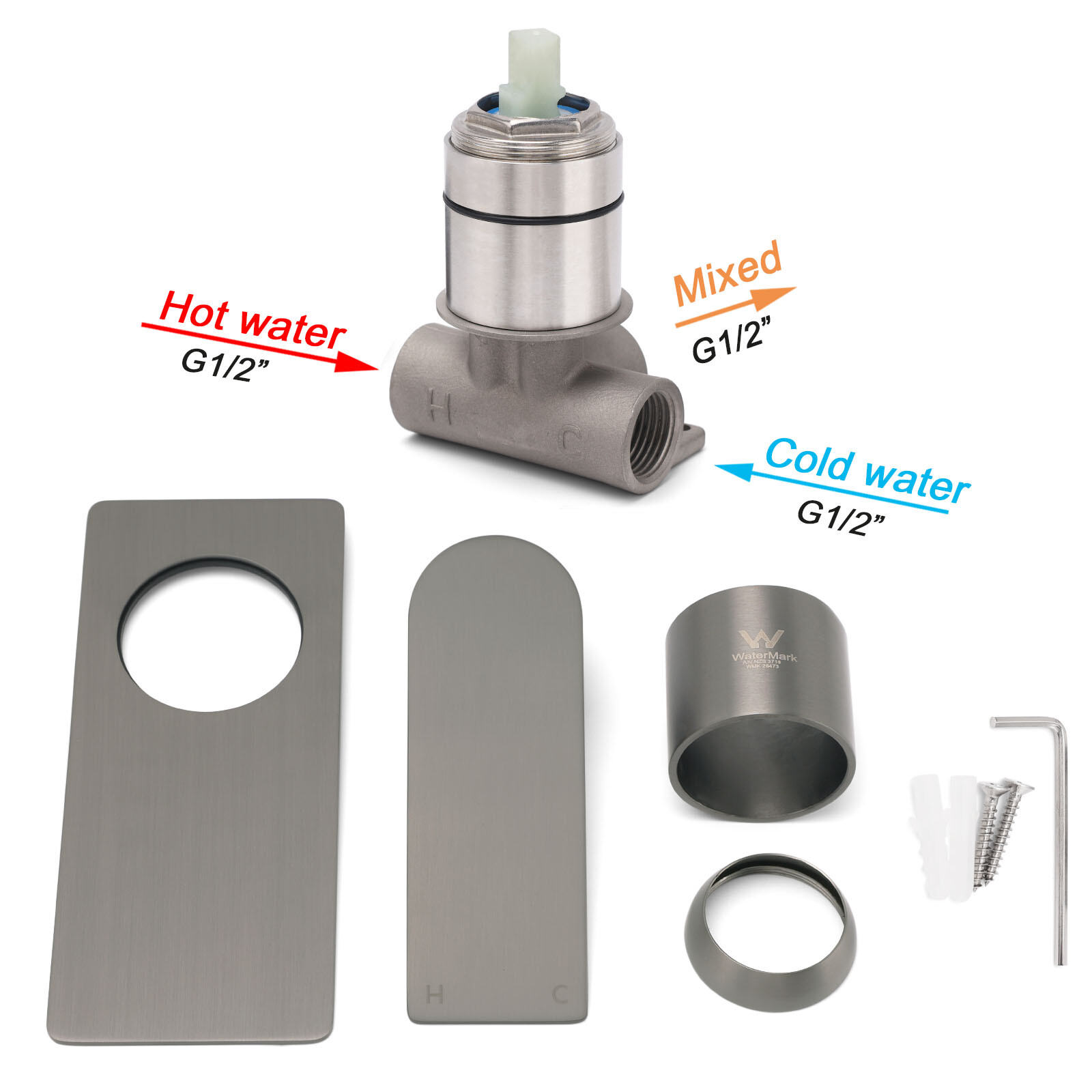 Gun Metal Rectangle Wall Shower Mixer Hot Cold Tap Set Ceramic Cartridge Valve - Image 4