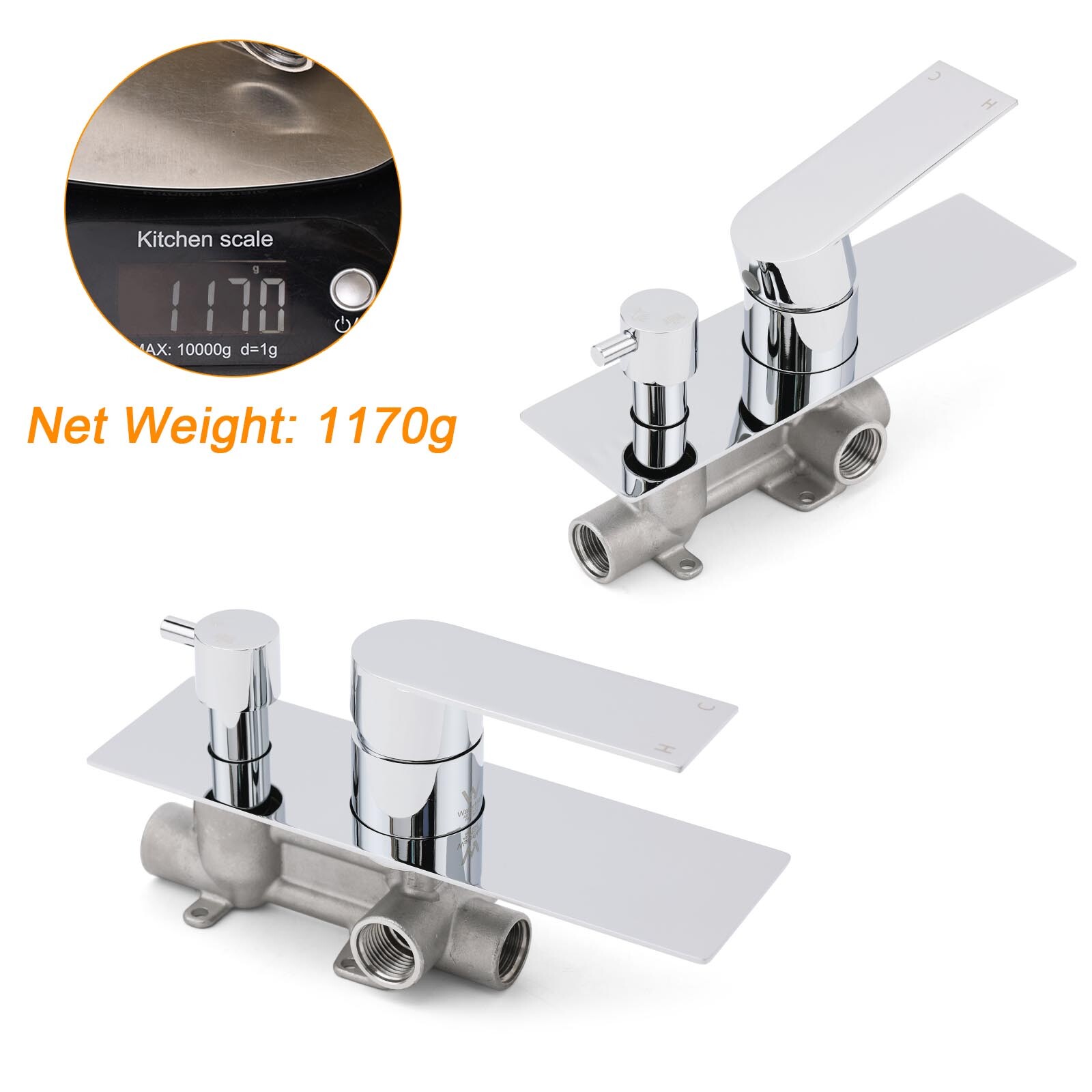 Watermark Chrome Square Shower Mixer Diverter Tap Valve For Shower Combo Spout - Image 3