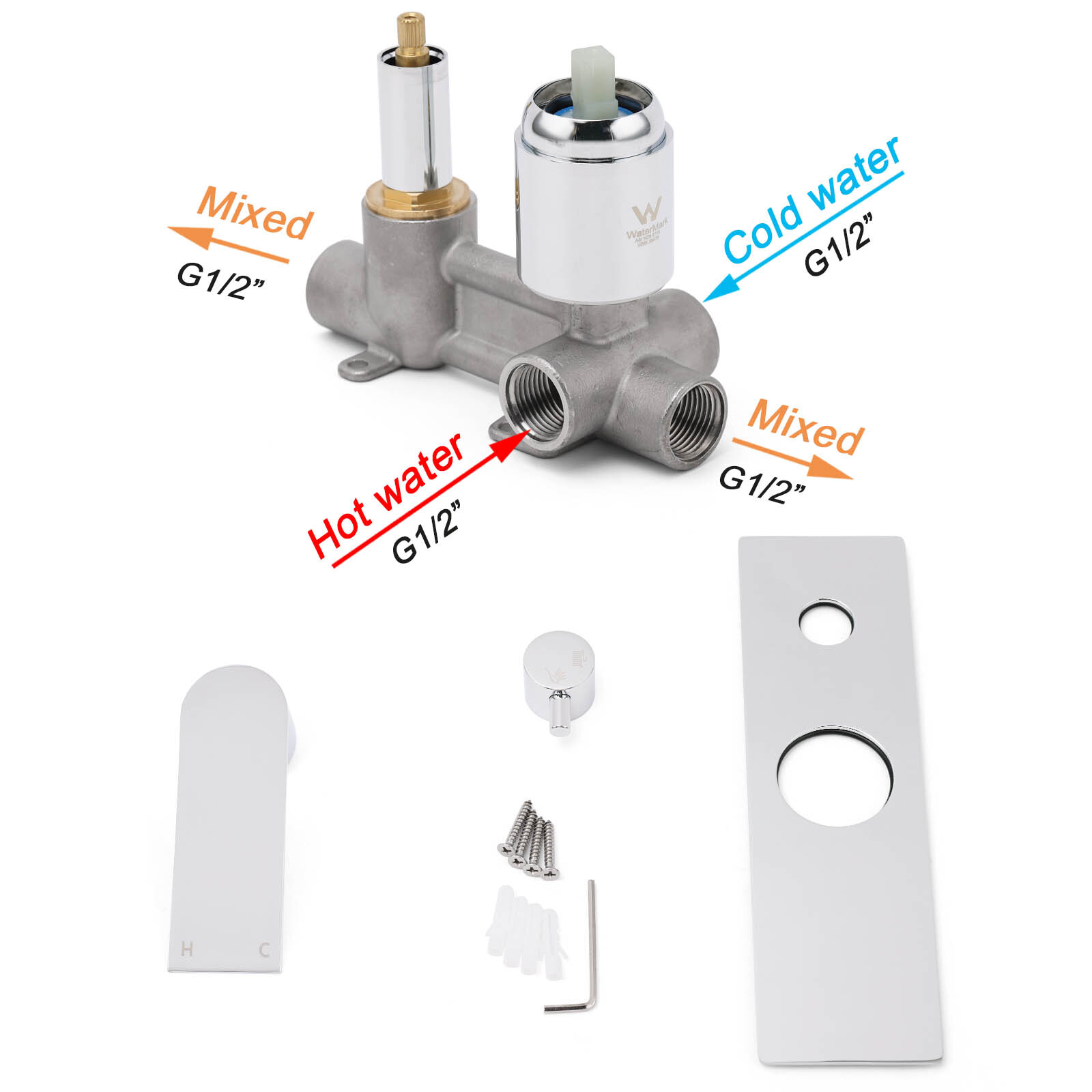 Watermark Chrome Square Shower Mixer Diverter Tap Valve For Shower Combo Spout - Image 4