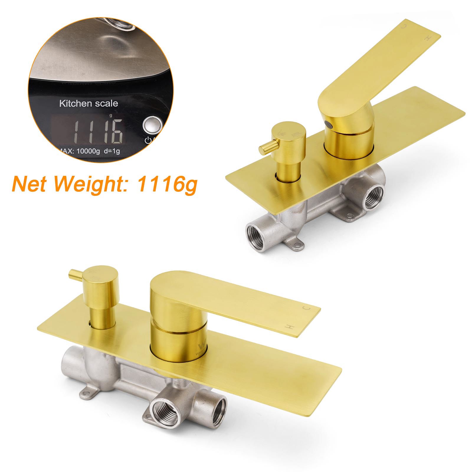 Brushed Gold Bathroom Square Concealed Shower Mixer Diverter Switch Wall Mounnt - Image 3