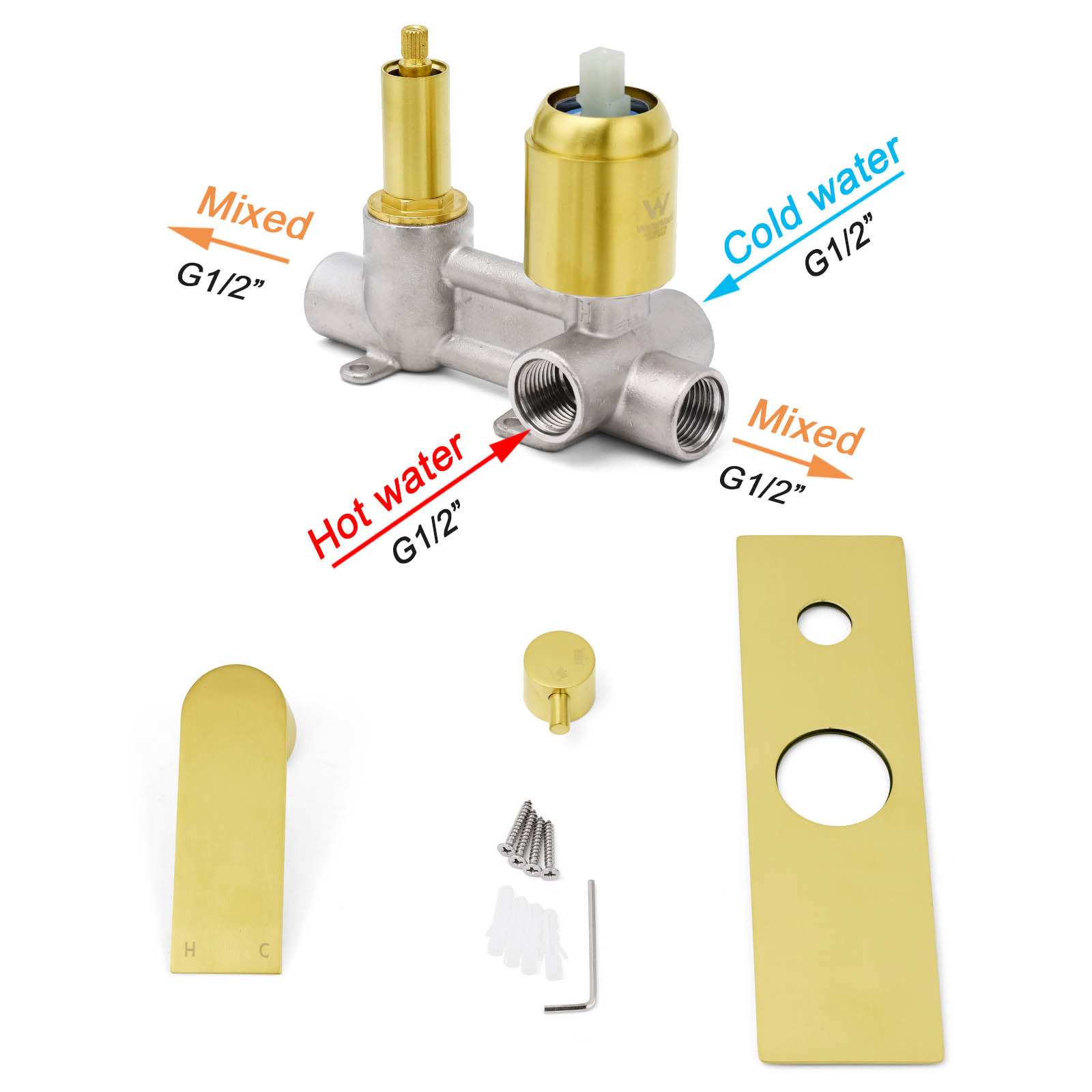 Brushed Gold Bathroom Square Concealed Shower Mixer Diverter Switch Wall Mounnt - Image 4