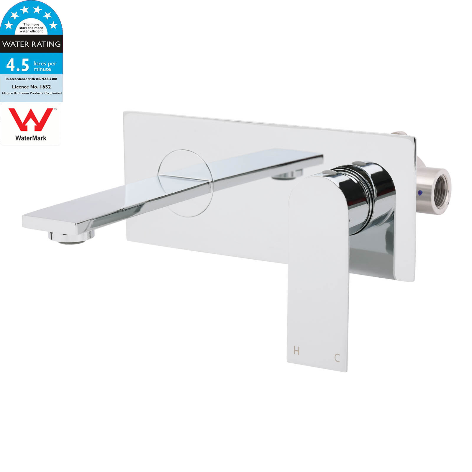 WELS 4.5L/m Chrome Square Wall Mounted Basin Mixer Laundry Faucet Tap Spout Set - Image 1