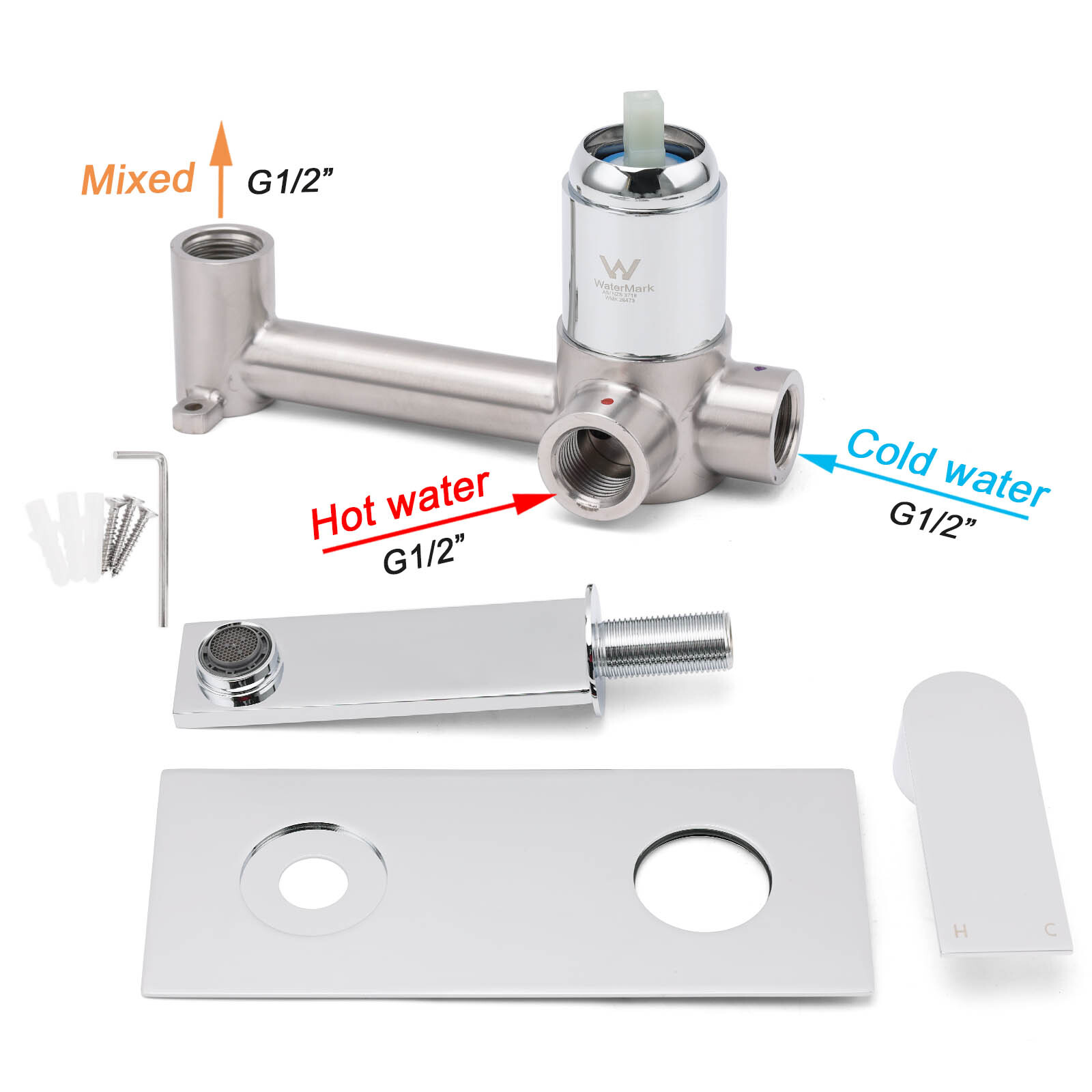 WELS 4.5L/m Chrome Square Wall Mounted Basin Mixer Laundry Faucet Tap Spout Set - Image 7