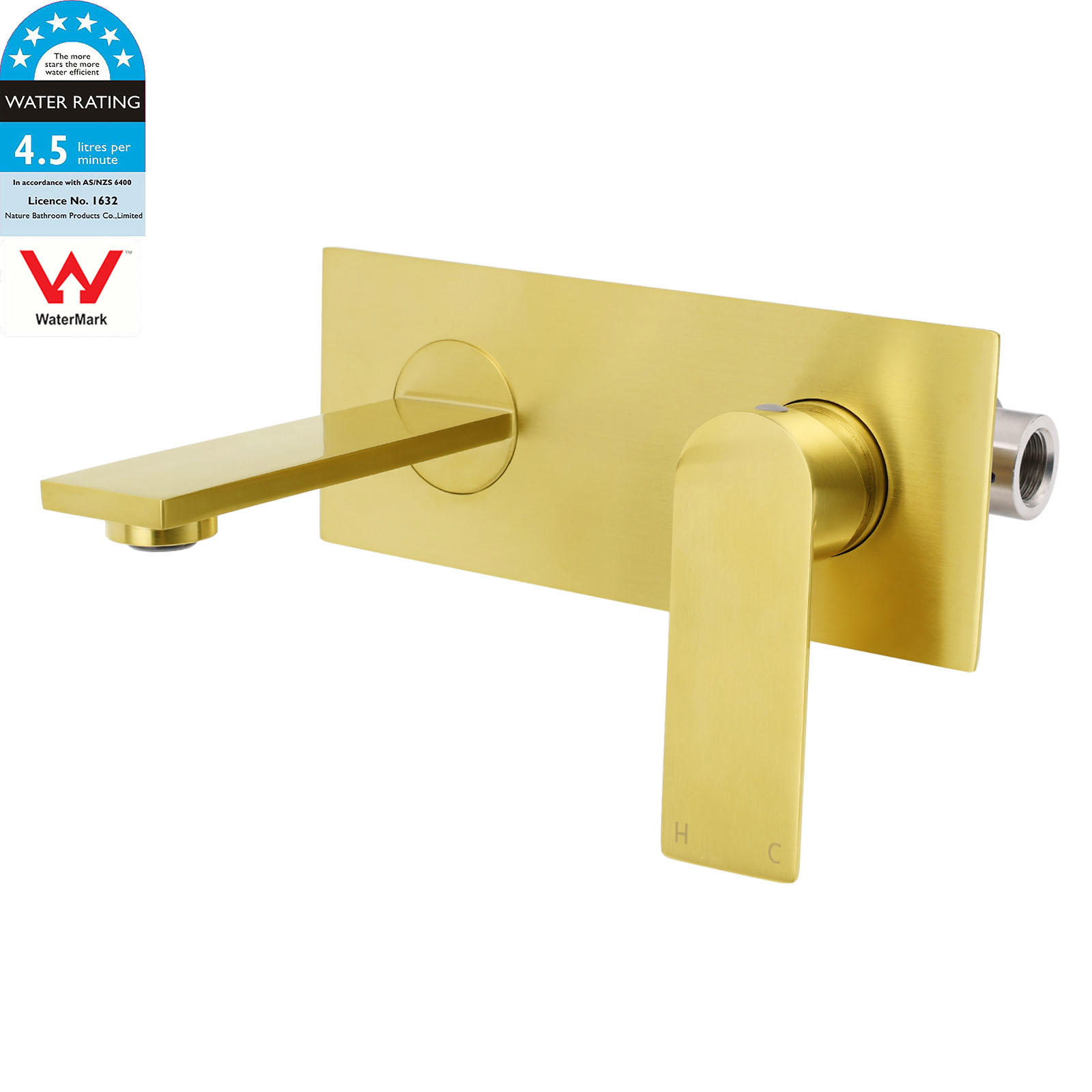 Brushed Gold Cubic Square Wall Mount Basin Mixer Laundry Tap Spout Vanity Faucet - Image 1