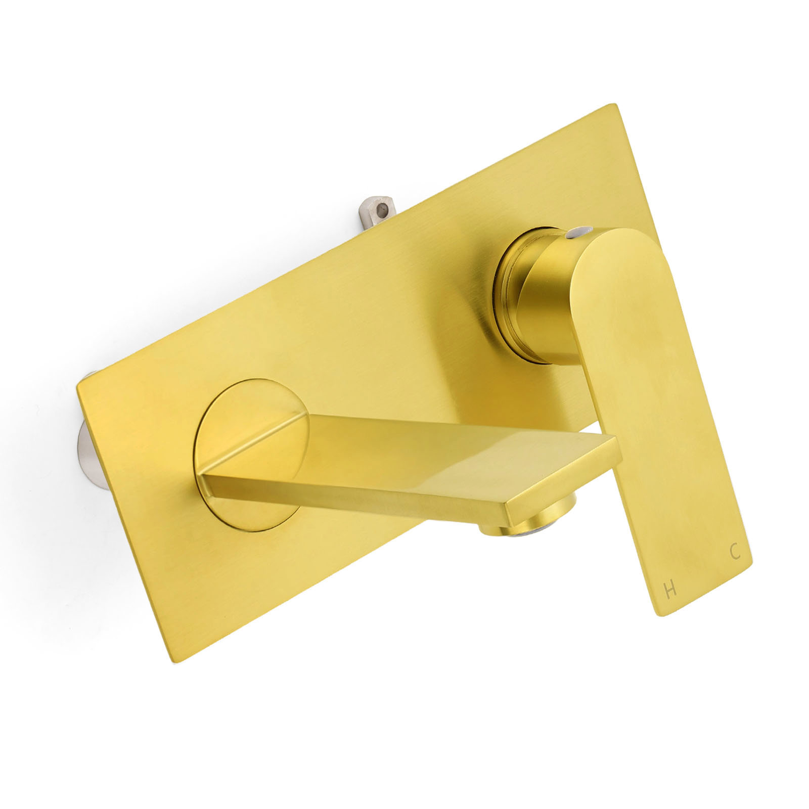 Brushed Gold Cubic Square Wall Mount Basin Mixer Laundry Tap Spout Vanity Faucet - Image 3