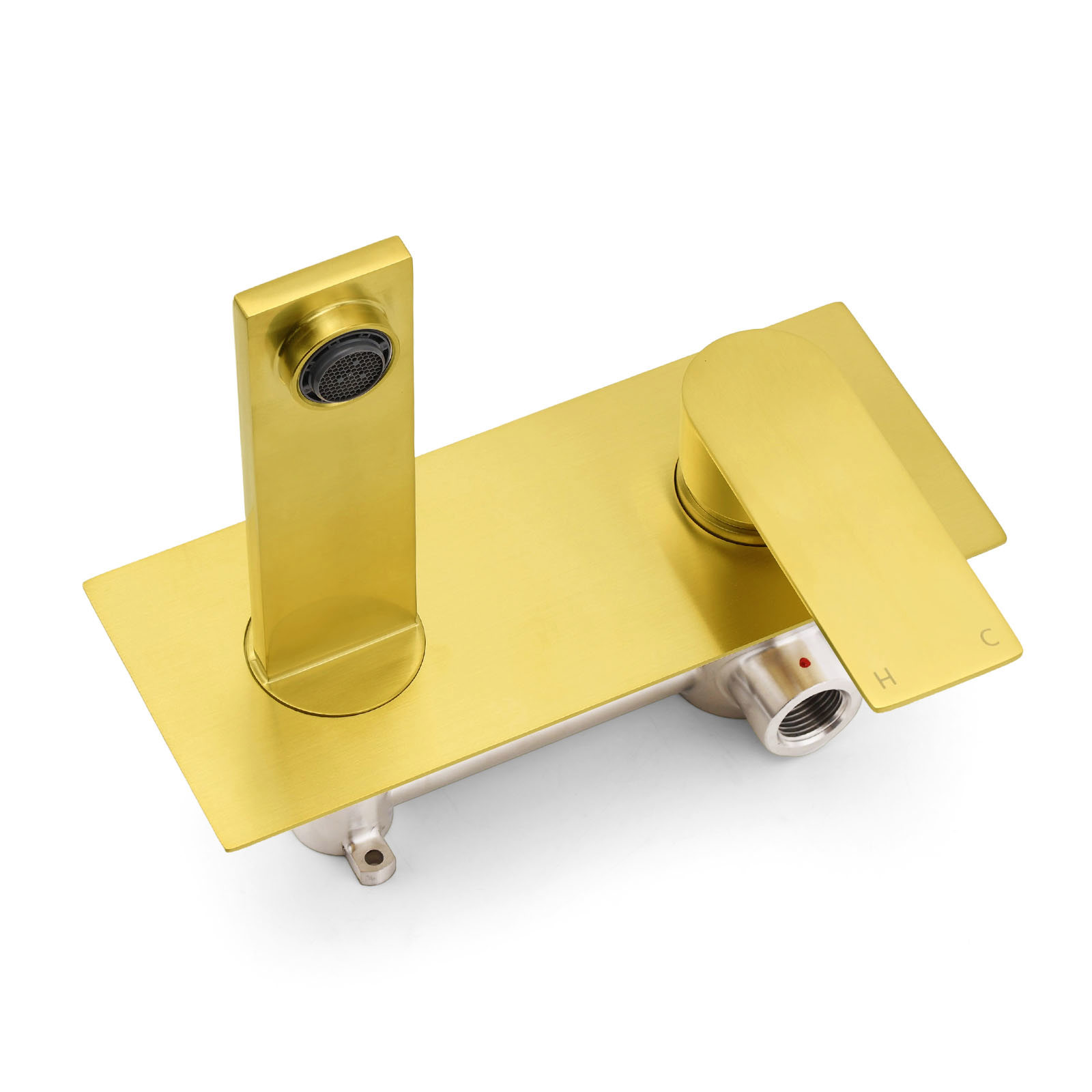 Brushed Gold Cubic Square Wall Mount Basin Mixer Laundry Tap Spout Vanity Faucet - Image 4