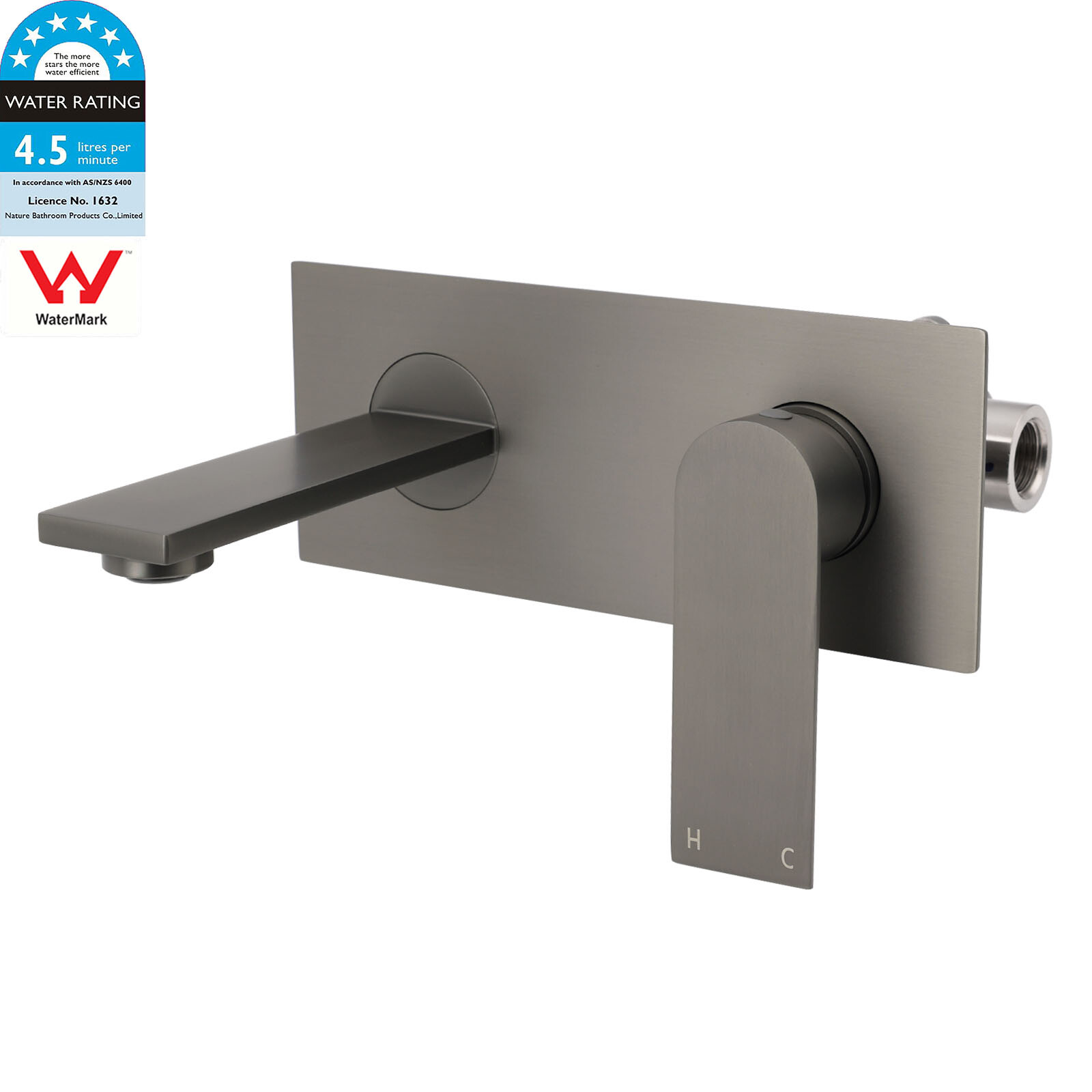 WELS 4.5L/m Gun Metal Square Wall Mount Basin Mixer Laundry Faucet Tap Spout Set - Image 1