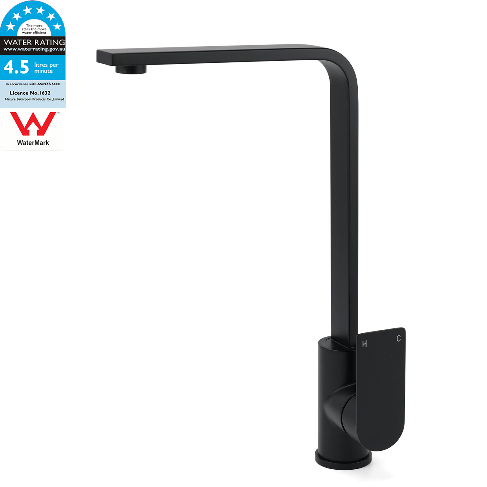WELS Matte Black High Rise Gooseneck Kitchen Sink Laundry Mixer Faucet Tapware - Image 1