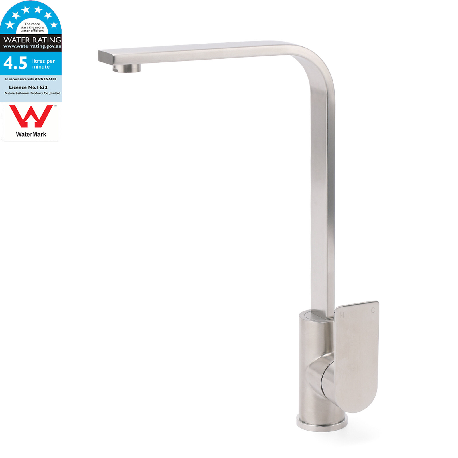 WELS Brushed Nickel Square Kitchen Sink Laundry Mixer 360º Swivel Faucet Tapware - Image 1