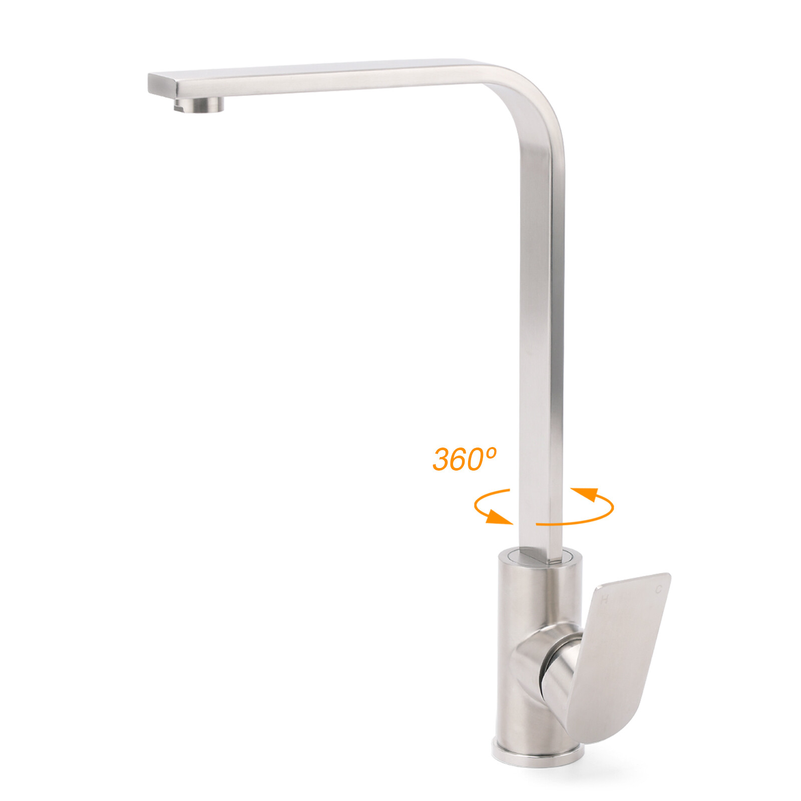 WELS Brushed Nickel Square Kitchen Sink Laundry Mixer 360º Swivel Faucet Tapware - Image 2