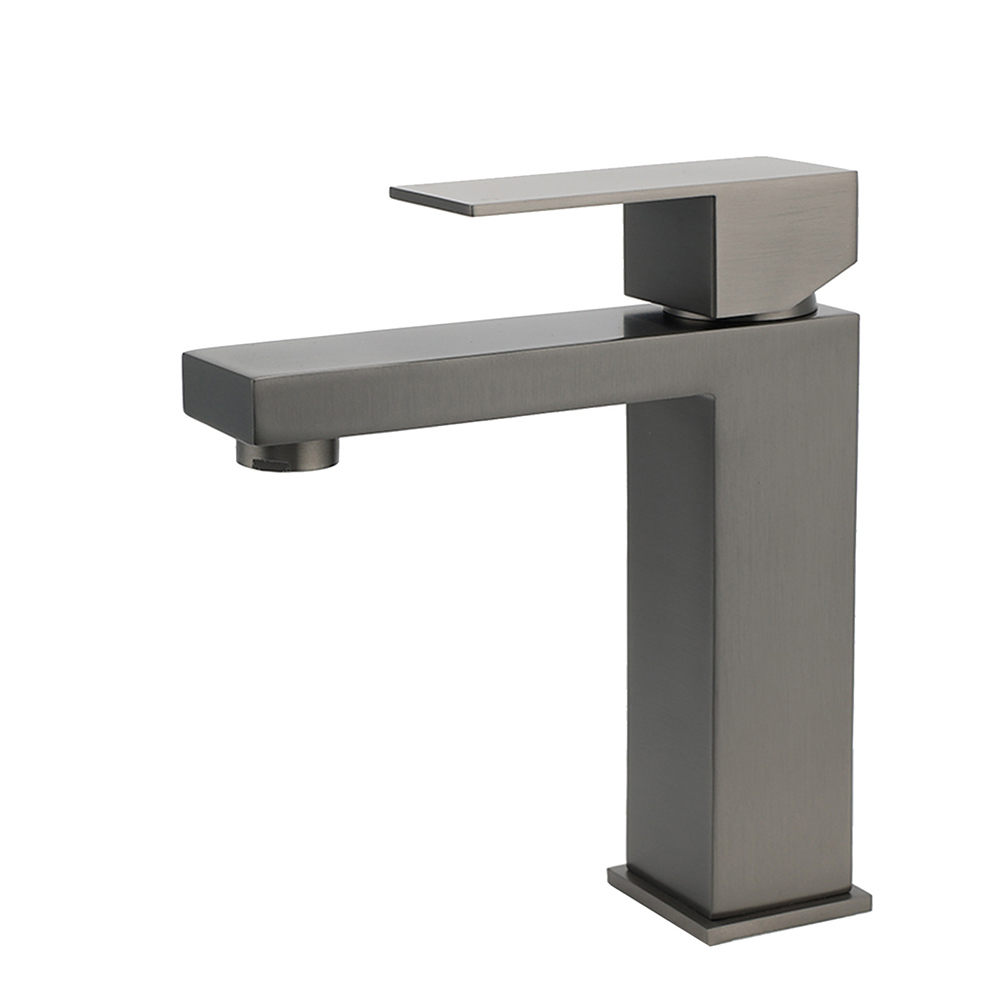 Gun Metal Square Cubic Basin Mixer Faucet Hot Cold Tap Kitchen Laundry Vanity Set - Image 1