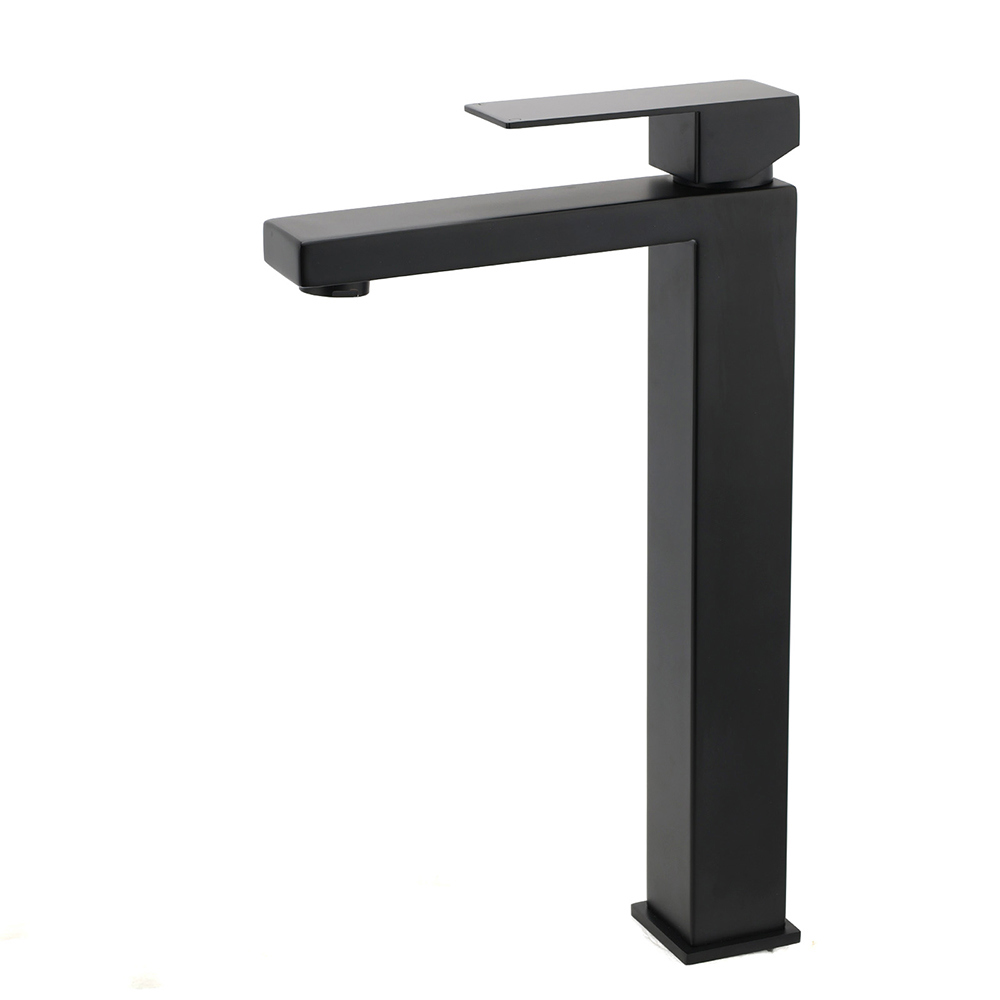 Matt Black Stainless Steel Square Tall Basin Mixer Sink Tap High Vanity Spout - Image 1