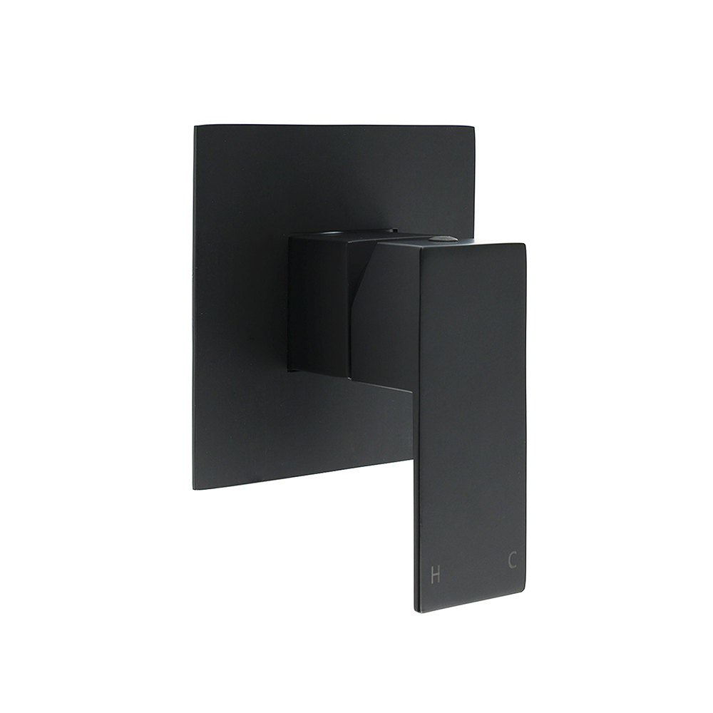 Matt Black Square Shower Mixer Hot Cold Tap Ceramic Cartridge Spindle Watermark - Image 1