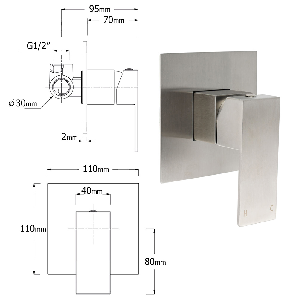 Nickel Brushed Square Lead Free Shower Hot Cold Mixer Ceramic Cartridge Spindle - Image 4