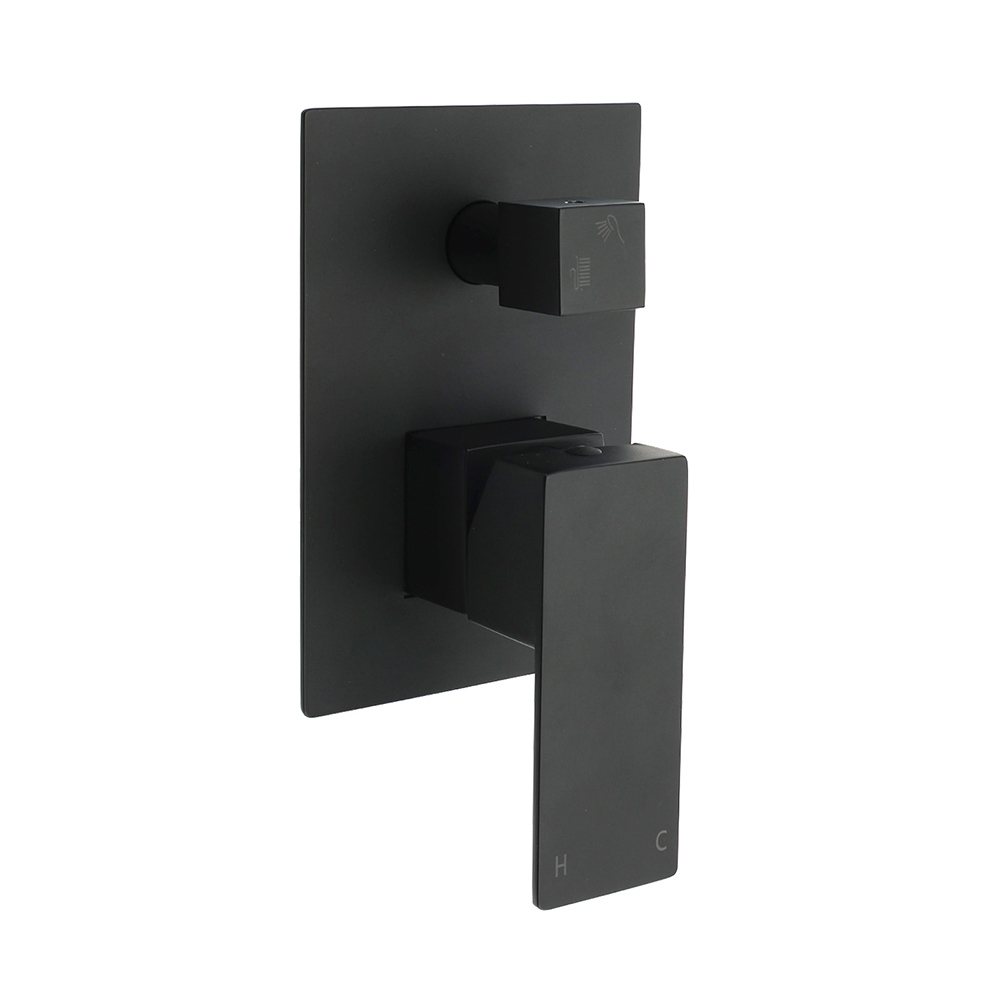 Matt Black Square Stainless Steel Shower Mixer 2 Way Bath Set Diverter Watermark - Image 1