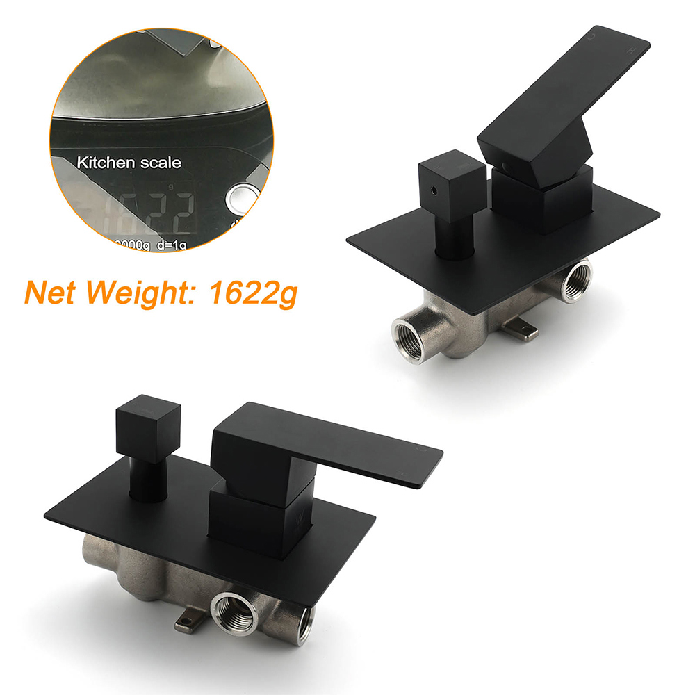 Matt Black Square Stainless Steel Shower Mixer 2 Way Bath Set Diverter Watermark - Image 3