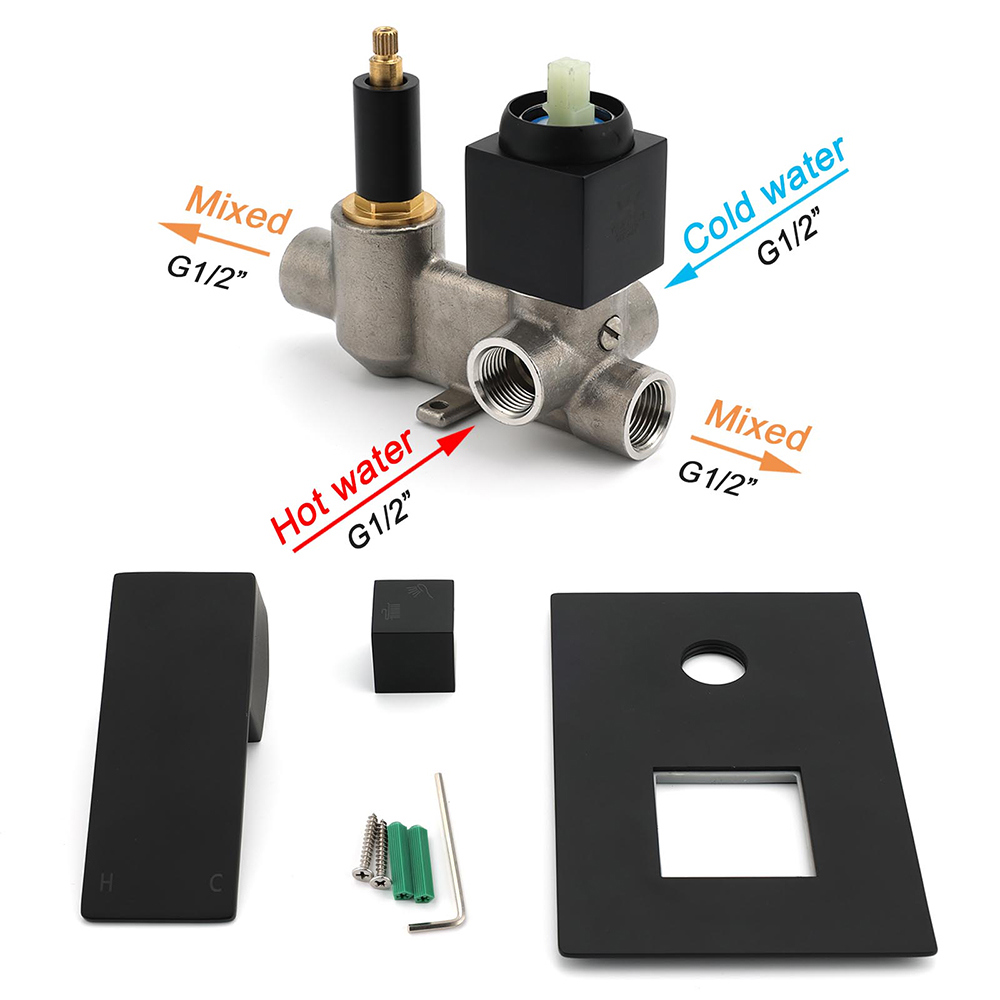 Matt Black Square Stainless Steel Shower Mixer 2 Way Bath Set Diverter Watermark - Image 4
