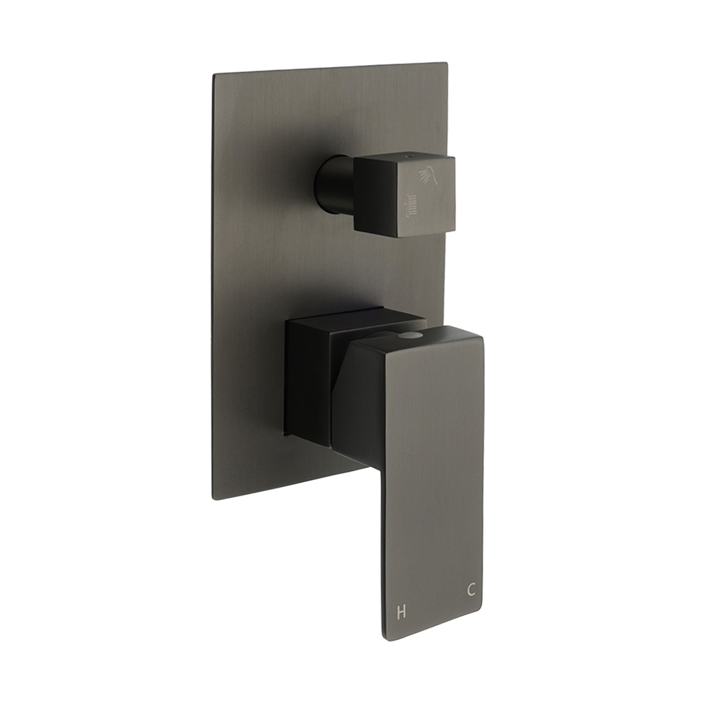Gun Metal Square Stainless Steel Bath Shower Mixer 2 Way Switch Diverter Watermark - Image 1
