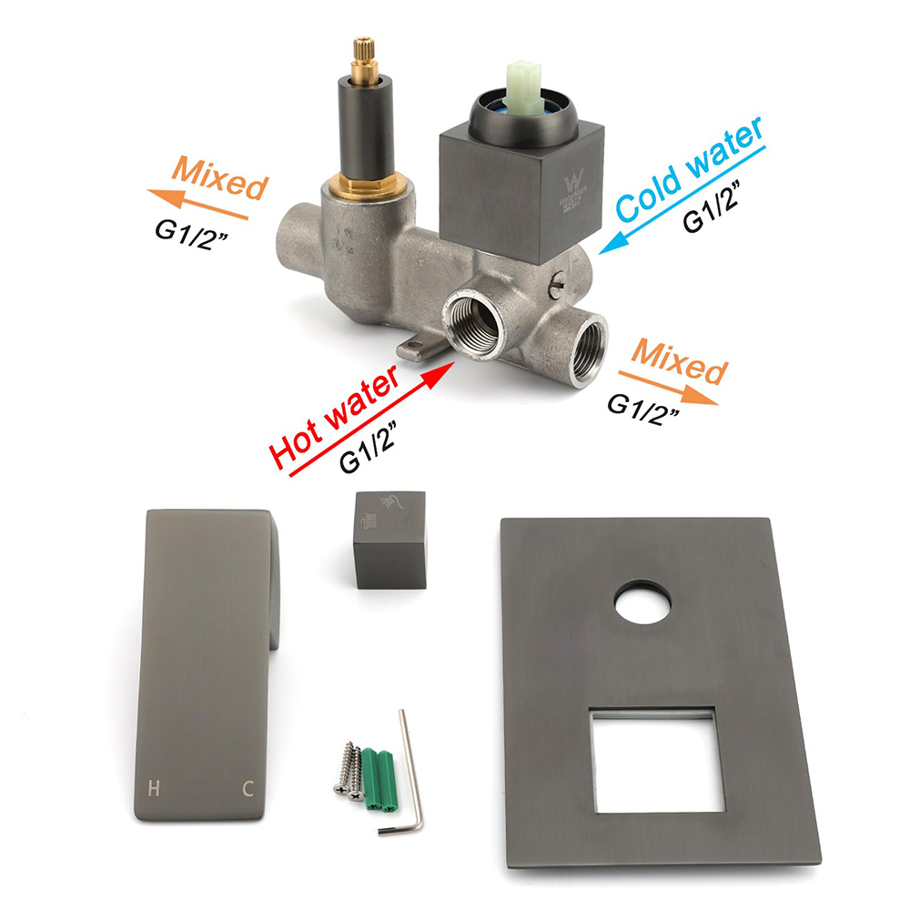 Gun Metal Square Stainless Steel Bath Shower Mixer 2 Way Switch Diverter Watermark - Image 4