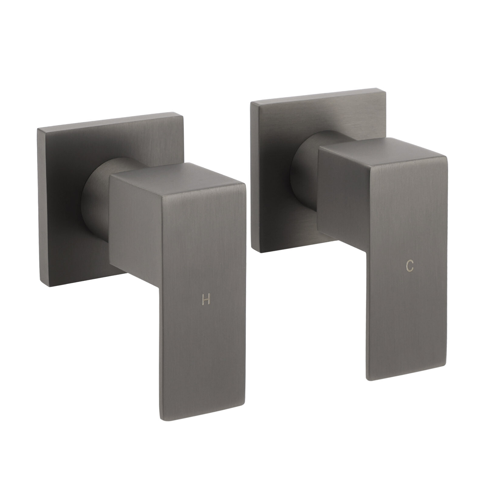 Gun Metal Grey Square 1/4 Quarter Turn Wall Twin Taps For Shower Basin Spout Set - Image 1