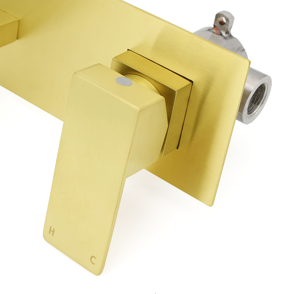 Brushed Gold Square Wall Mount Basin Mixer Laundry Vanity Tap Spout Faucet Set - Image 6