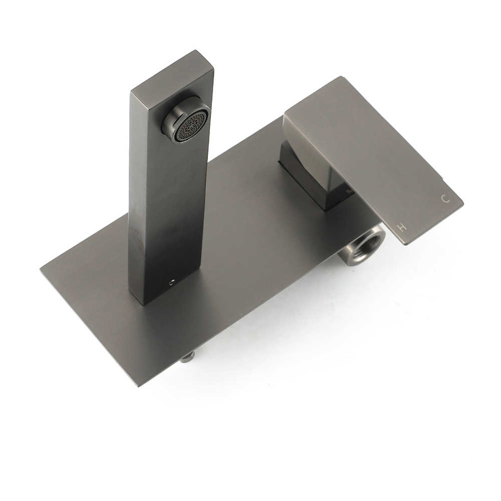 WELS Gun Metal Square Wall Mount Basin Mixer Laundry Vanity Tap Spout Faucet Set - Image 4