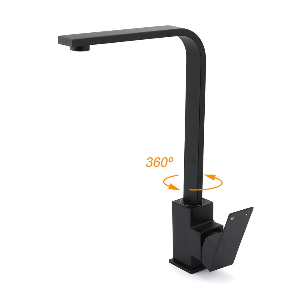 Matt Black Square Gooseneck 360 Swivel Laundry Sink Kitchen Mixer Faucet Tapware - Image 2