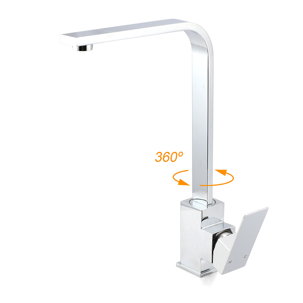 WELS Chrome Square Gooseneck Spout Swivel Laundry Sink Kitchen Mixer Faucet Tap - Image 2