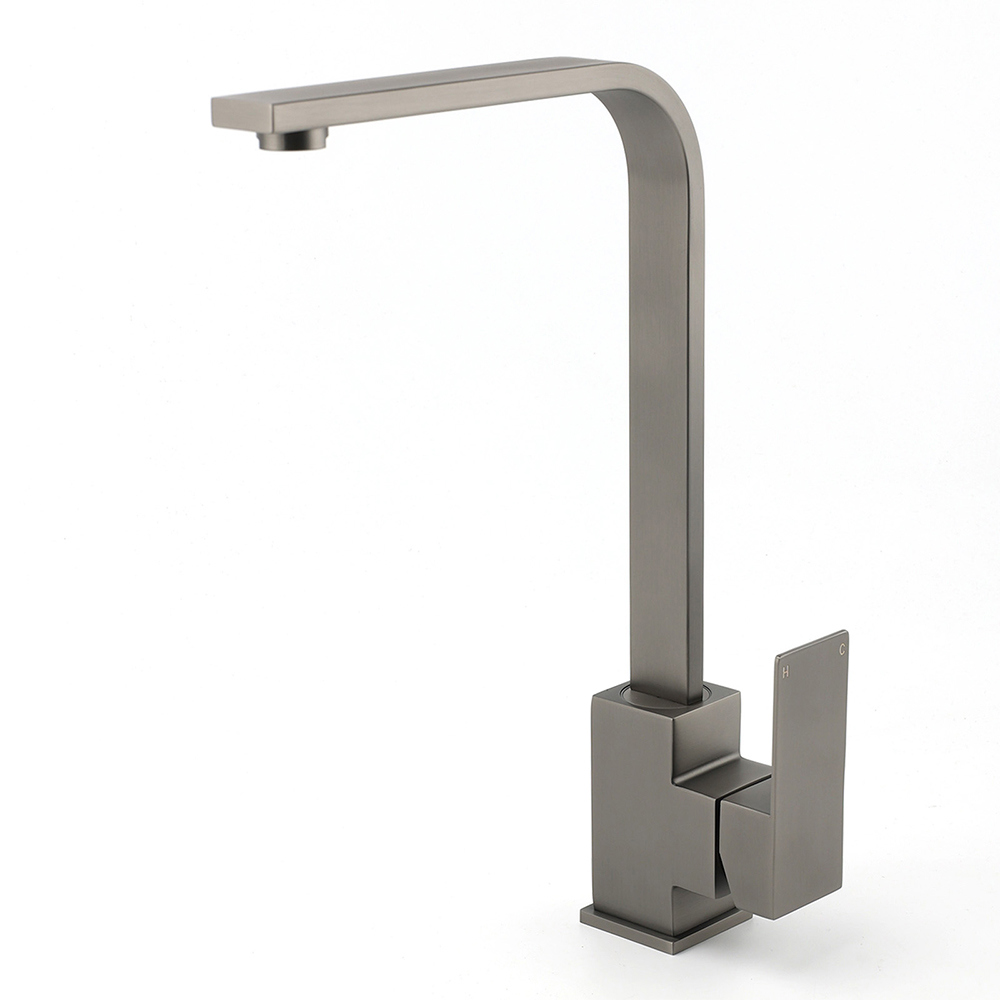 WELS Gun Metal Square Gooseneck Swivel Laundry Kitchen Mixer Faucet Sink Tap Set - Image 1