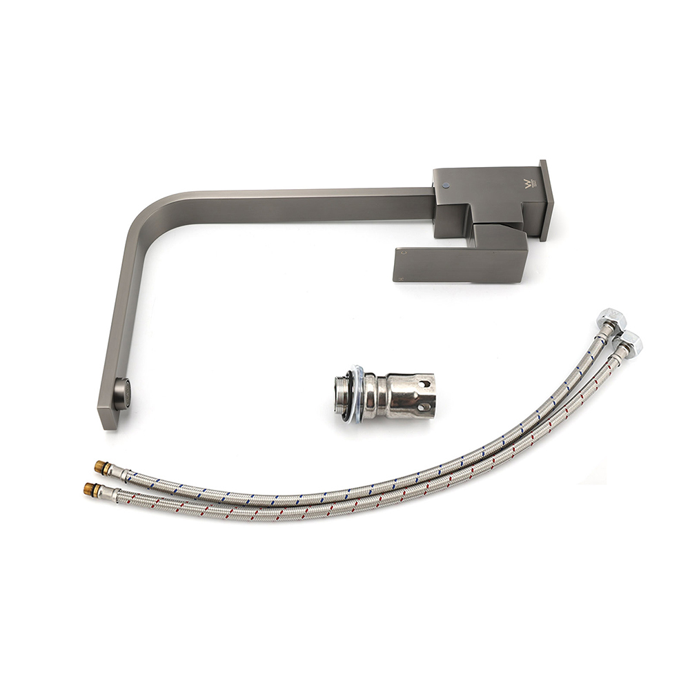 WELS Gun Metal Square Gooseneck Swivel Laundry Kitchen Mixer Faucet Sink Tap Set - Image 7