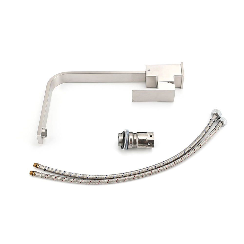 WELS Square Kitchen Sink Laundry Mixer 360º Swivel Faucet Tap Set Brushed Nickel - Image 7