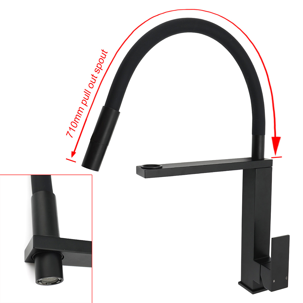 Matt Black Swivel Kitchen Sink Basin Mixer Swivel Faucet Tapware Pull Out Spout - Image 3