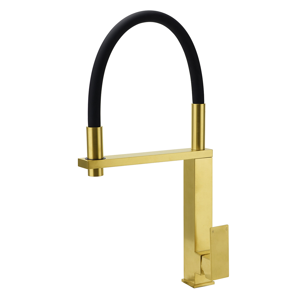 Brushed Gold Tall Kitchen Sink Basin Mixer Swivel Faucet Tap Pull Out Spout Head - Image 1