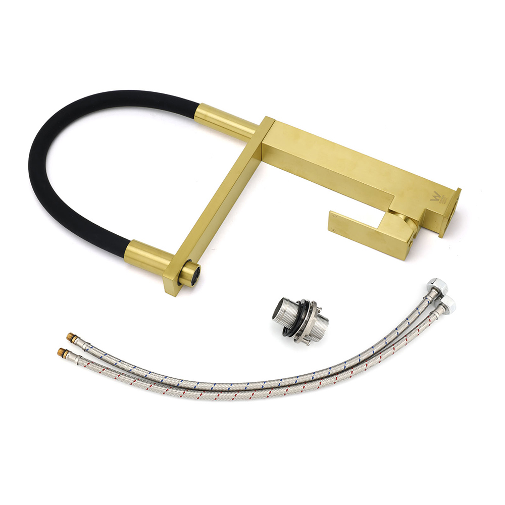 Brushed Gold Tall Kitchen Sink Basin Mixer Swivel Faucet Tap Pull Out Spout Head - Image 8
