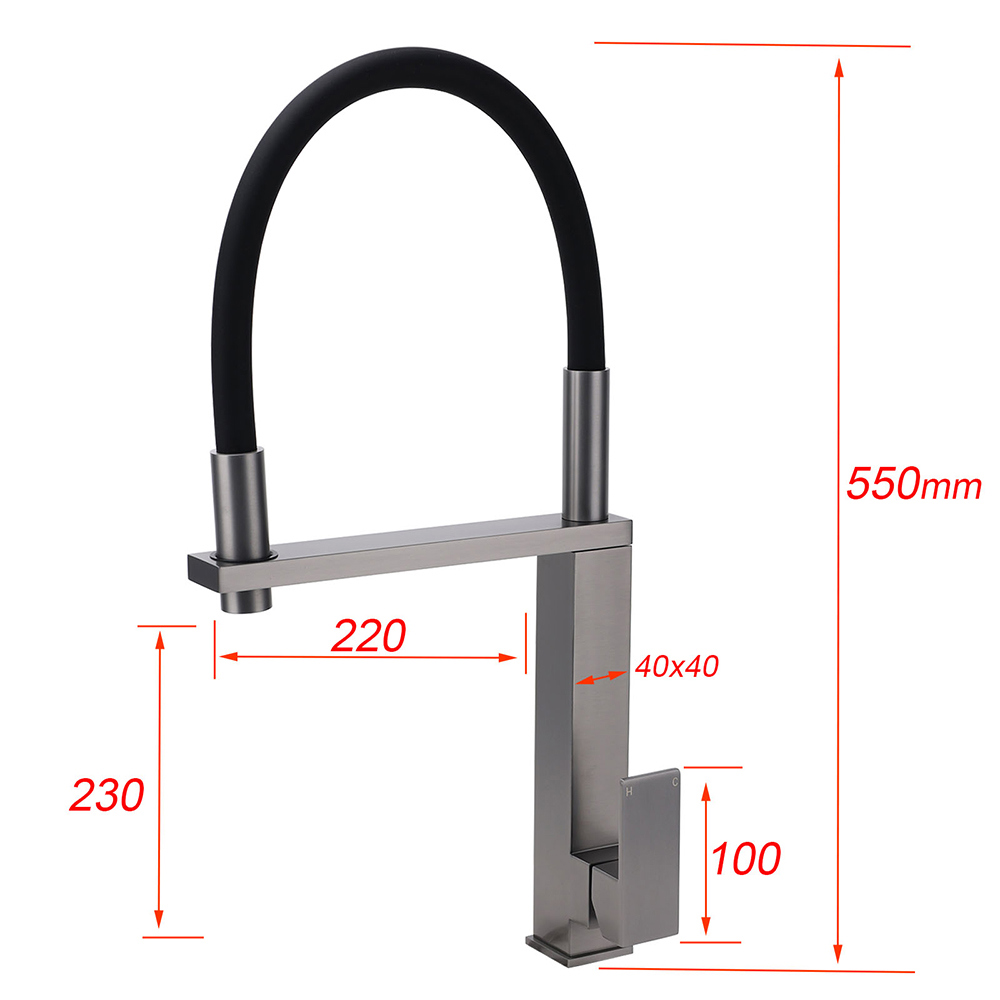 Gun Metal Tall Kitchen Sink Basin Mixer Swivel Faucet Tap Pull Out Spout Head - Image 2